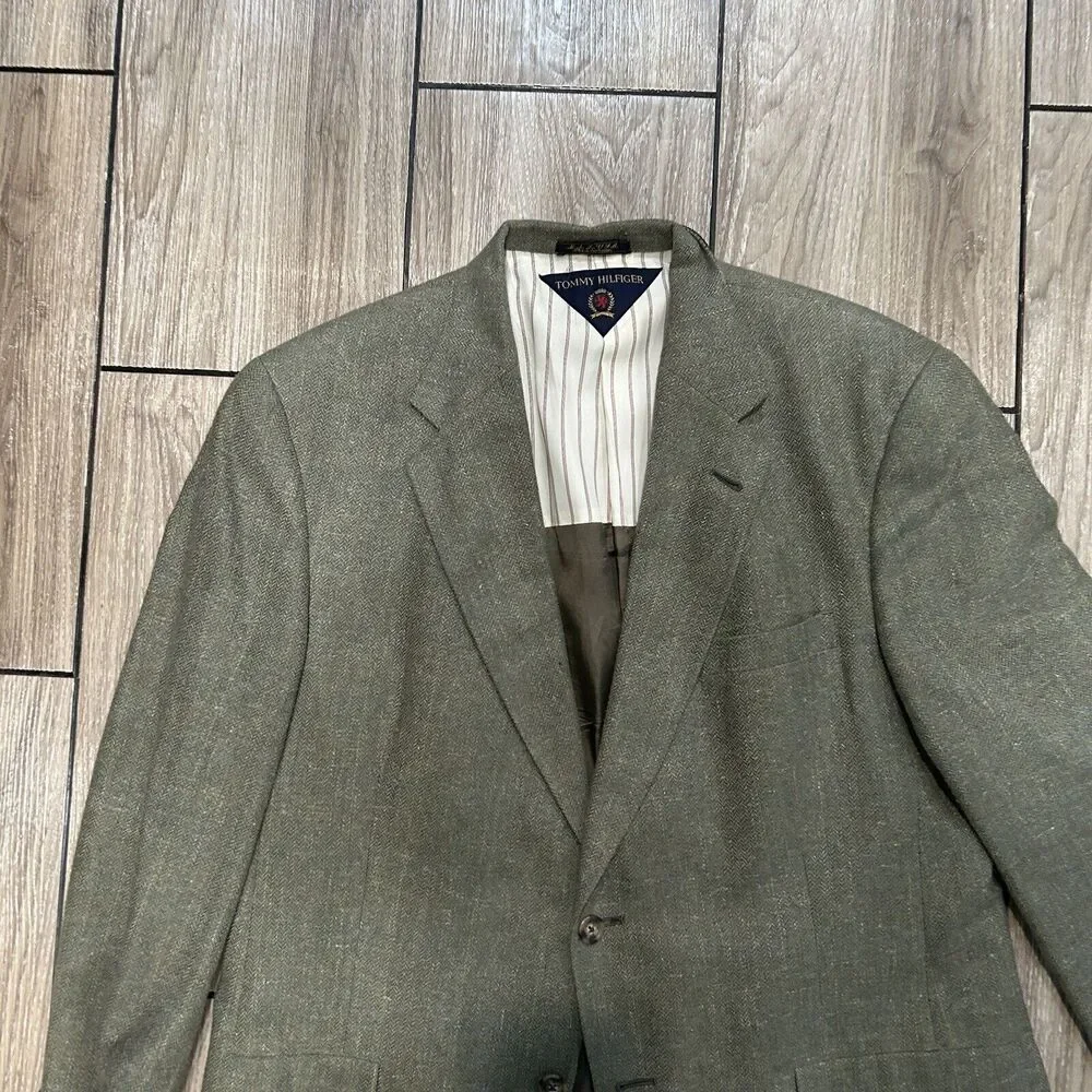 Vintage Tommy Hilfiger Mens Blazer 44R Green Single Vent Made In USA Jacket Only - Picture 2 of 16